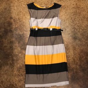 Gray and mustard yellow dress